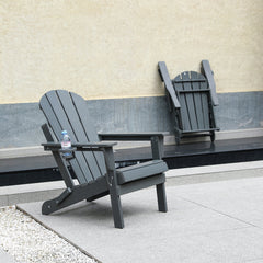 HDPE Folding Adirondack Chair with Dual Cup Holder - Gray