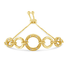 10K Yellow Gold over .925 Sterling Silver Diamond Accented Graduated Infinity Open Circle 6â€-9†Adjustable Bolo Bracelet
