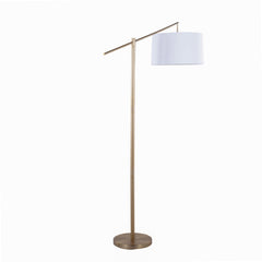 Casper 69' Contemporary Metal Floor Lamp in Gold Metal with Off-White Linen Shade