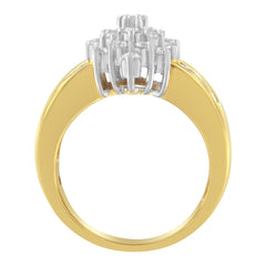 10K Yellow Gold 1.0 Cttw Marquise Composite Diamond Cluster Cocktail Ring (H-I Color, SI2-I1 Clarity) - Size 7