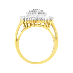 10K Yellow Gold 1.0 Cttw Round and Baguette Cut Diamond Oval Shaped Cluster Ring (I-J Color, I1-I2 Clarity) - Size 7