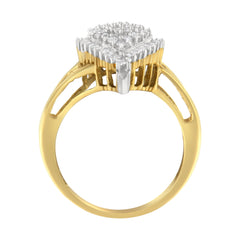 10K Yellow Gold 1/2 Cttw Round and Baguette-Cut Diamond Pear Ring (I-J Color, I1-I2 Clarity) - Size 7