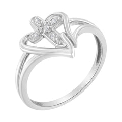 10K White Gold Diamond-Accented Cross & Open Heart Promise Fashion Ring (H-I Color, I1-I2 Clarity) - Size 7