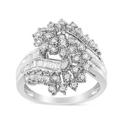 10K White Gold 1/2 Cttw Round and Baguette-Cut "S" Shaped Bypass Cocktail Ring (I-J Color, I1-I2 Clarity) - Size 7