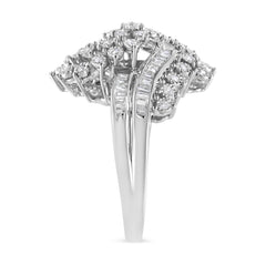 10K White Gold 1/2 Cttw Round and Baguette-Cut "S" Shaped Bypass Cocktail Ring (I-J Color, I1-I2 Clarity) - Size 7
