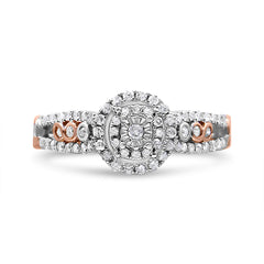 14K Rose Gold Plated .925 Sterling Silver 3/8 Cttw Round Diamond Double Frame Cross-Over Split Shank Engagement Ring (I-J Color, I2-I3 Clarity) - Size 7