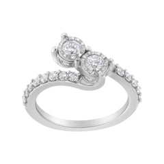 10K White Gold Two-Stone Miracle-Set Diamond Bypass Ring (1 Cttw, H-I Color, I1-I2 Clarity) - Size 6
