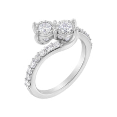 10K White Gold Two-Stone Miracle-Set Diamond Bypass Ring (1 Cttw, H-I Color, I1-I2 Clarity) - Size 6