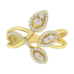 10K Yellow Gold 1/2 Cttw Round-Cut Diamond Layered Crossover Triple Leaf Bypass Ring (I-J Color, I1-I2 Clarity) - Size 7