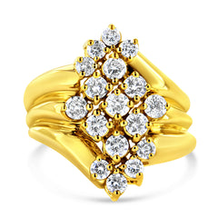 10K Yellow Gold 1 1/2 Cttw Diamond Cluster Tapered Shank Cocktail Ring Cocktail Ring (I-J Color, I1-I2 Clarity) - Ring Size 7