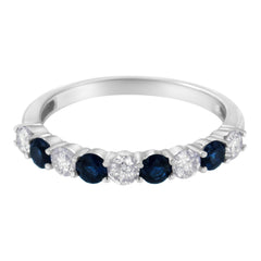 10KT White Gold 1/2 cttw Diamond and 3MM Created Blue Sapphire Gemstone Band Ring (H-I, I1-I2) - Size 7