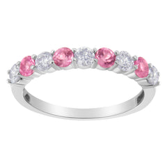 10KT White Gold 1/2 cttw Diamond and 3MM Created Blue Sapphire Gemstone Band Ring (H-I, I1-I2) - Size 7