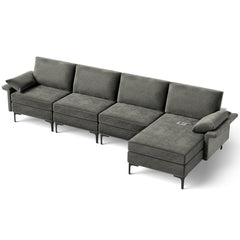 Extra Large L-shaped Sectional Sofa with Reversible Chaise and 2 USB Ports for 4-5 People