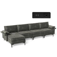 Extra Large L-shaped Sectional Sofa with Reversible Chaise and 2 USB Ports for 4-5 People