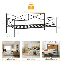 Metal Daybed Twin Bed Frame Stable Steel Slats Sofa Bed