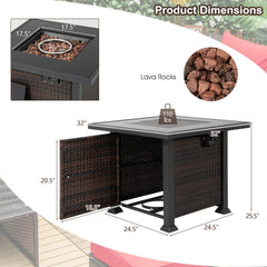 32 Inch Square Propane Fire Pit Table with Lava Rocks Cover