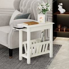 2-Tier End Table with Pull-out Tray and Solid Rubber Wood Legs