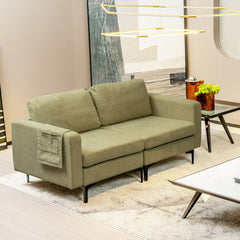 Modern Loveseat Sofa Couch with Side Storage Pocket and Sponged Padded Seat Cushions-Green