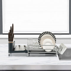 Aluminum Expandable Dish Drying Rack with Drainboard and Rotatable Drainage Spout