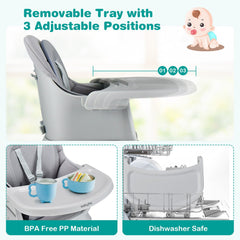 6-in-1 Convertible Baby High Chair with Adjustable Removable Tray-Gray