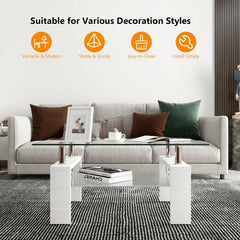 Rectangular Tempered Glass Coffee Table with Shelf