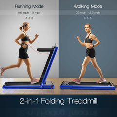 2-in-1 Folding Treadmill with Dual LED Display-Navy