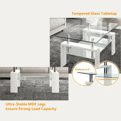 Rectangular Tempered Glass Coffee Table with Shelf