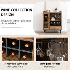 Buffet Sideboard with Removable Wine Rack and Glass Holder-Rustic Brown