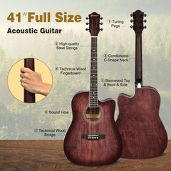 41 Inch Full Size Cutaway Acoustic Guitar Set for Beginner