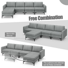 Modular L-shaped Sectional Sofa with Reversible Ottoman and 2 USB Ports