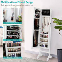Free-Standing Jewelry Cabinet with Full-Length Mirror and Lockable Door