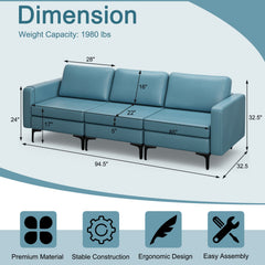 3-Seat Sectional Sofa Couch with Armrest Magazine Pocket and Metal Leg