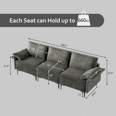 Large 3-Seat Sofa Sectional with Metal Legs for 3-4 people