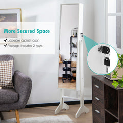 Free-Standing Jewelry Cabinet with Full-Length Mirror and Lockable Door