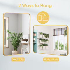 Metal Framed Bathroom Mirror with Rounded Corners