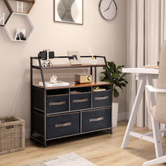 5 Drawers Storage Dresser with Fabric Bin for Living Room Bedroom-Black