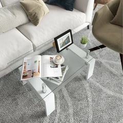 Rectangular Tempered Glass Coffee Table with Shelf