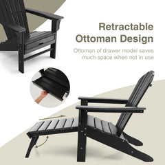 Patio HDPE Adirondack Chair with Retractable Ottoman