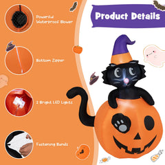 5 Feet Inflatable Halloween Pumpkin with Witch's Black Cat