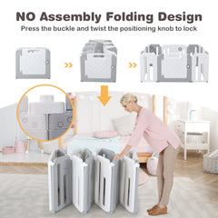14 Panels Kids Safety Activity Play Center with Drawing Board-Gray