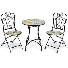 2-Pieces Mosaic Folding Bistro Chairs with Ceramic Tiles Seat