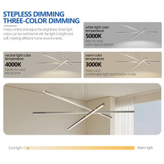 48" Modern LED Chandelier - Geometric 3-Arm Design