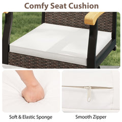 Set of 2 Outdoor 360° Swivel Bar Stool with Cushion and Acacia Wood Armrests