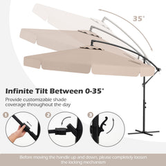 10 Feet Patio Cantilever Umbrella with Cover Tilt Adjustment and Ruffled Edge-Beige