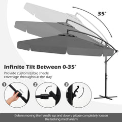 10 Feet Patio Cantilever Umbrella with Cover Tilt Adjustment and Ruffled Edge-Gray