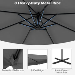 10 Feet Patio Cantilever Umbrella with Cover Tilt Adjustment and Ruffled Edge-Gray