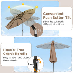 10 Feet Solar Patio Umbrella with 96 Multi-Colored Flowing LED Lights and Tilt Adjustment