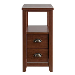 End Table Wooden with 2 Drawers and Shelf Bedside Table