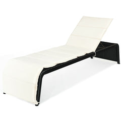 Patio Rattan Lounge Chair Back Adjustable Chaise Recliner with Cushioned-White
