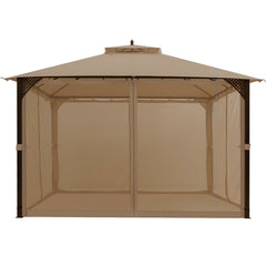 12 x 10 Feet Outdoor Double Top Patio Gazebo with Netting-Brown